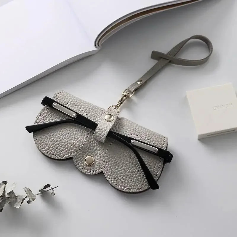 Litchi Embossed PU Leather Glasses Case Cute Hanging Eyewear Holder for Sunglasses Reading Glasses Portable Travel Storage Bag