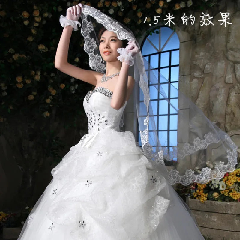 White Ivory Lace Embroidery Edge Bridal High Quality Tulle  Bride Veils 1 Layer Married Wedding Accessories 2024