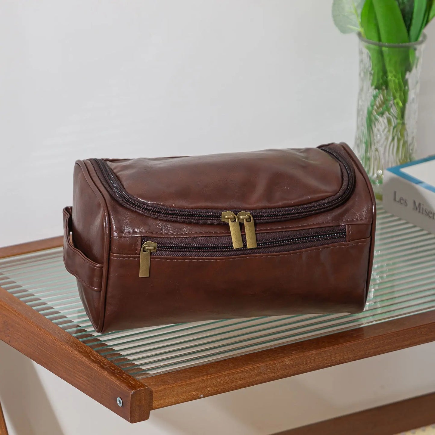 Leather Toiletry Bag for Men Women Dopp Kit Mens Hanging Toiletry Bag Travel Toiletry Bag for Traveling Large Cosmetic Bag for T