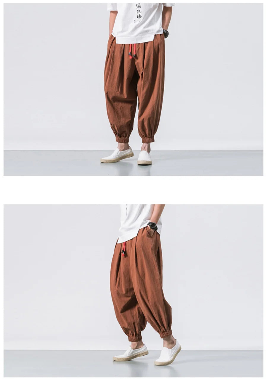 FGKKS Printemps Homme Lâche Sarouel Chinois Lin Surpoids Jogging Haute Qualité Marque Décontracté Pantalon Grande Taille Homme
