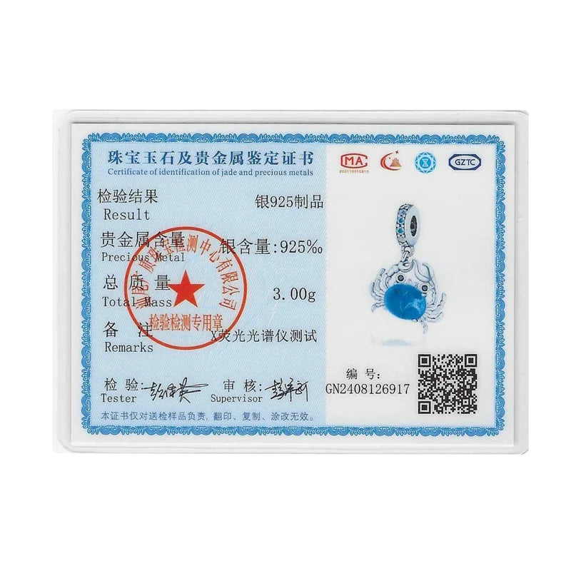 Hot Sales Charms 925 Sterling Silver Blue Crab Pendant Dangle Fit Original Bracelet DIY Women Jewelry Making