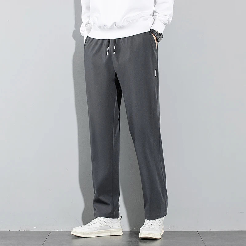 Herren Eisseide-Hose 2025 Sommer Neu Schwarz Grau Dünne Business-Freizeithose Outdoor Elastisch Atmungsaktiv Gerades Bein Jogginghose