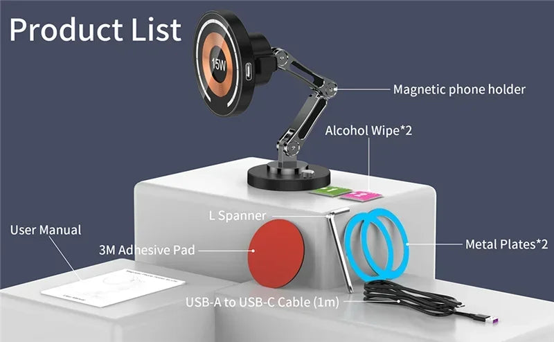 Magnetic Car Wireless Charger Stand Magnet Car Mount Fast Charging Station Phone Holder Bracket For Macsfae iPhone 15 14 13 12 - Shoppiline