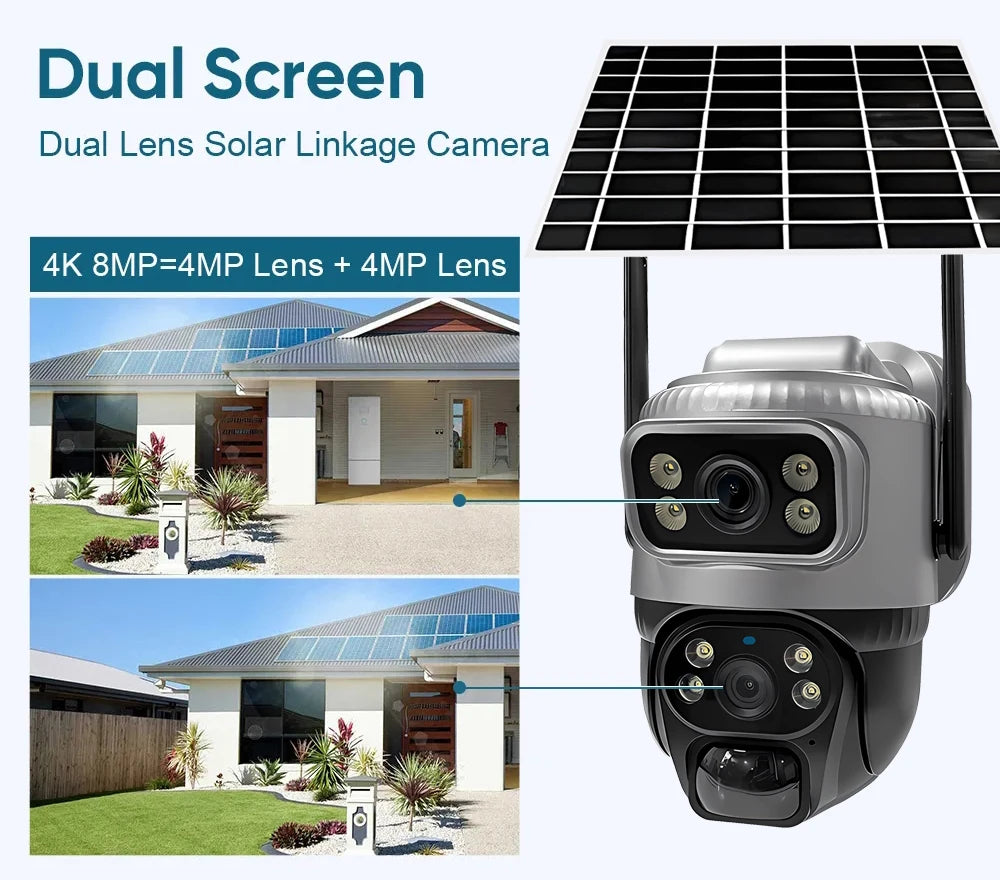 V380 Dual Lens 4G Camera Solar PIR Human Detection Night Vision Waterproof Security Video IP Camara 8MP 4K Battery CCTV Monitor - Shoppiline