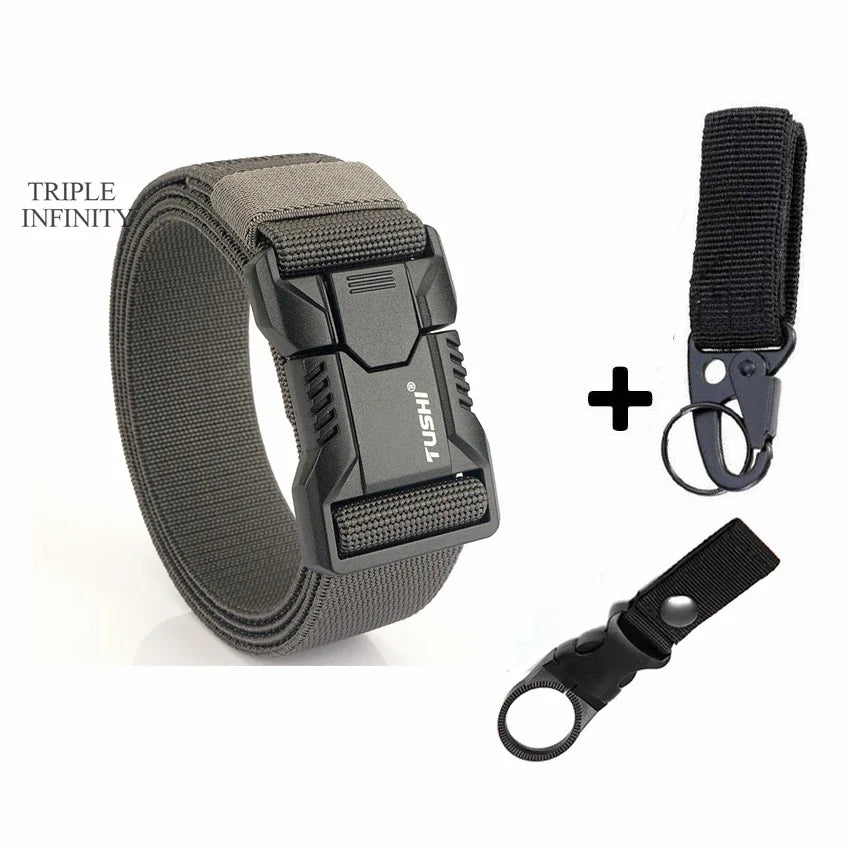New Aluminum Alloy Quick Release Pluggable Buckle Elastic Belts For Men Durable Tactical Belt Cowboy Outdoor Army Belt Hunting