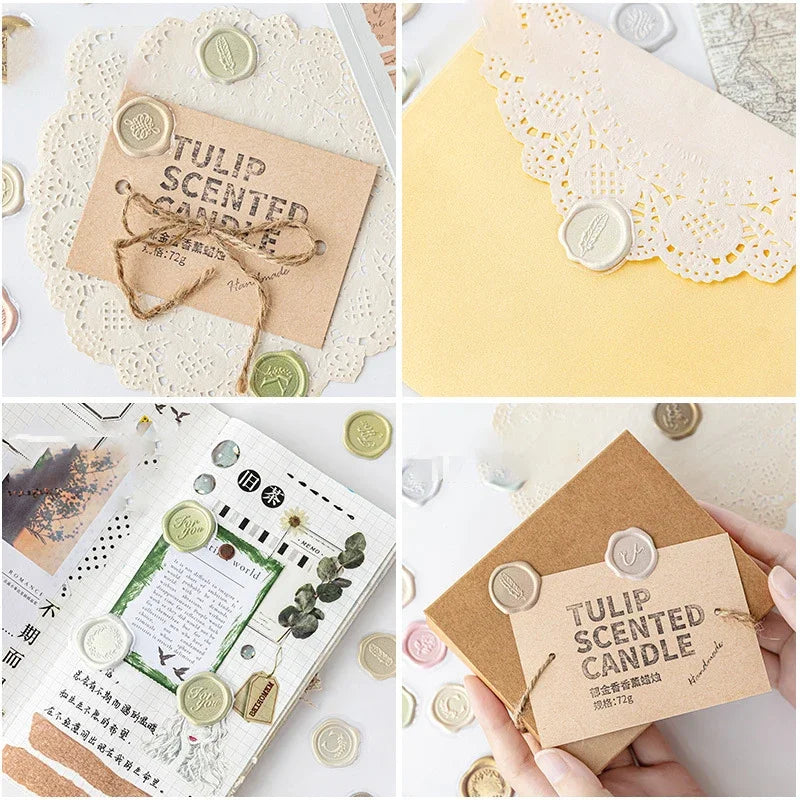 18pcs Wax Seals Stickers Vintage Envelopes Sealing Stamps Stickers Kawaii DIY Scrapbooking Journal Planner Sticky Label Tags