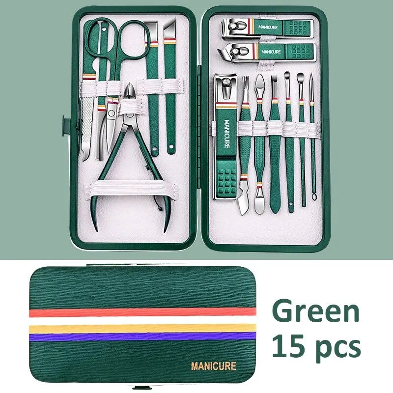 Ouriner 6-18tlg. Tragbare Maniküre-Sets Pediküre-Sets Glänzendes Schwarzes Nagelknipser-Set Persönliche Pflege Werkzeuge Augenbrauenschere
