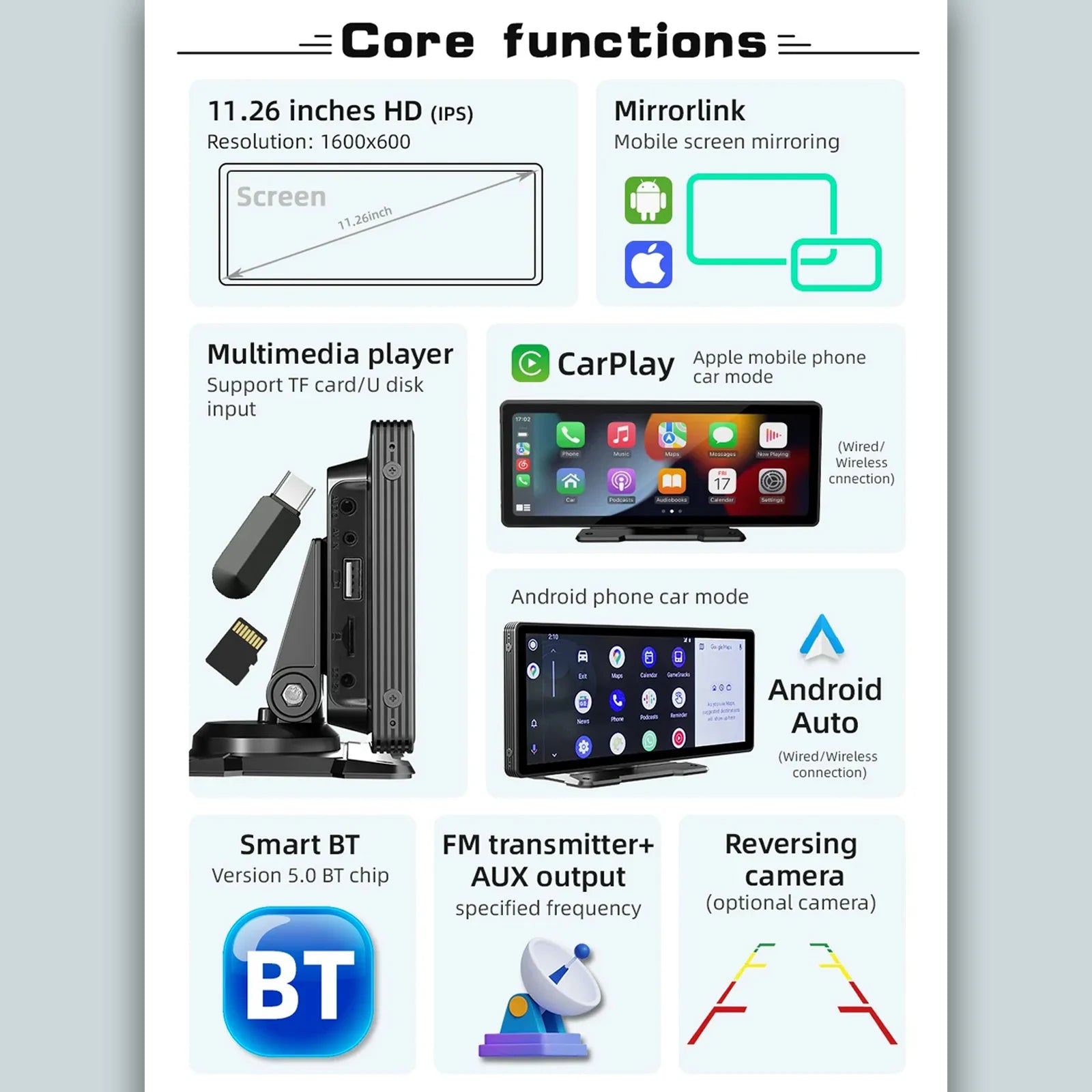 Pionray 7/10 inches android auto Universal Portable CarPlay for Car Screen Car Radio Video Wireless Carplay Screen for Apple - Shoppiline