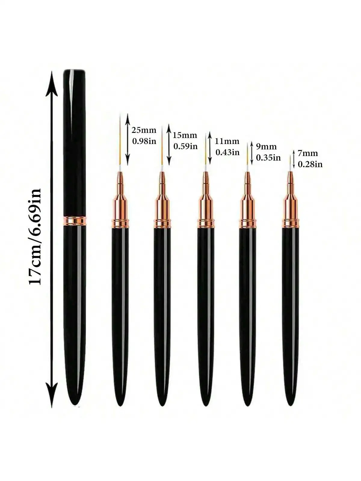 5Pcs/Set Nail Art Liner Brushes Set Elongated Lines Striping Drawing UV Gel Painting Nail Design Pen Professional Manicure Tool