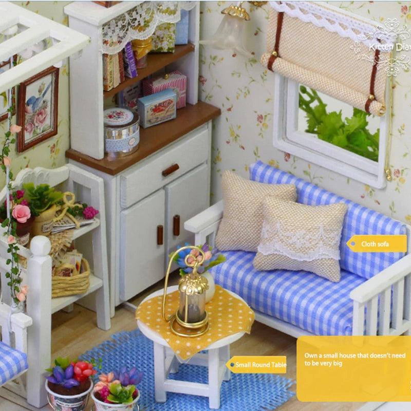 Kitten Mini Doll House 3D Puzzle Assembly Model Building Kit Creative Room Bedroom Decoration With Furniture Wooden Crafts Gifts - Shoppiline