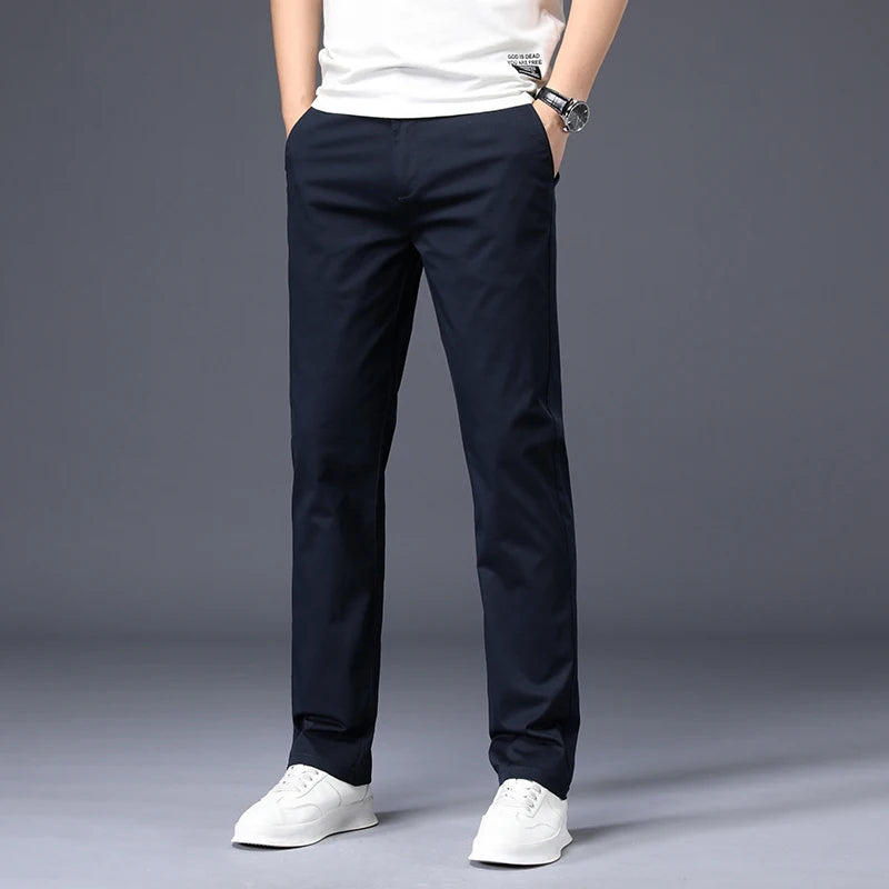 Mens Pants Cotton Casual  Stretch male trousers man long Straight High Quality 4 color Plus size pant suit  42 44 46 - Shoppiline