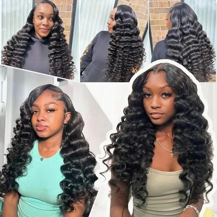 High Density Loose Deep Wave Lace Frontal Wig 30 40 Inch Lace Front Brazilian Curly Wigs 13x6 Hd Lace Frontal Black Human Hair