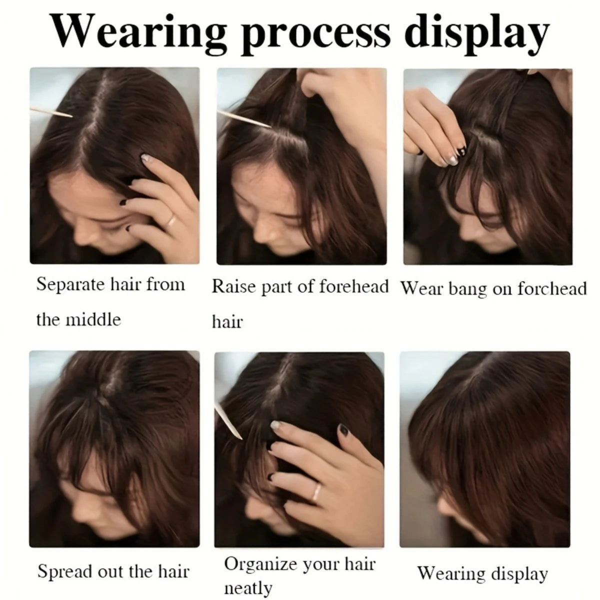 Synthesis Wig Middle-Part Bangs Hair Extensions Clip In Forehead Natural Seamless French Oblique Bangs Eight-Character Bangs