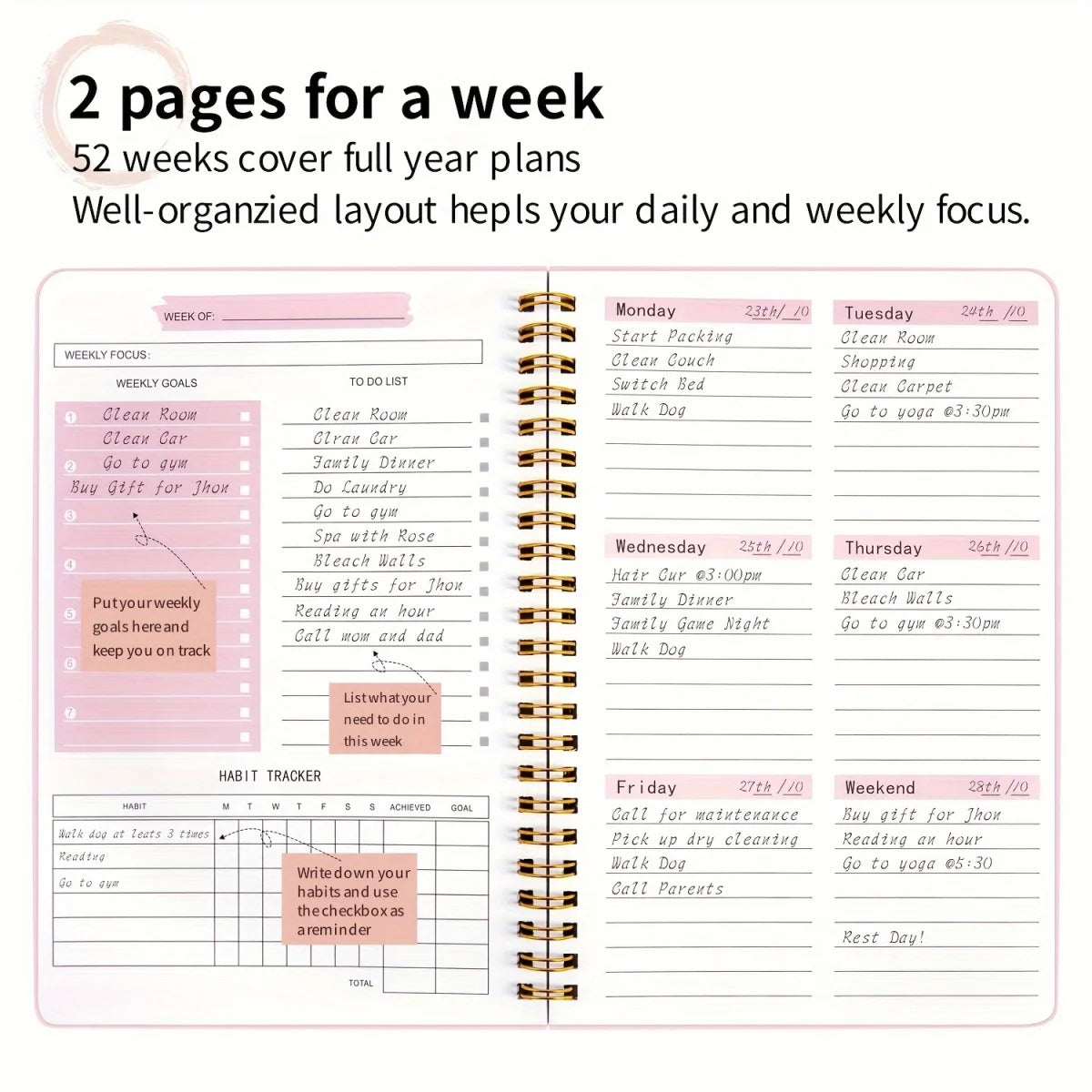 Clearance_2026 Tree Pattern Spiral Bound Weekly Planner & Notebook & Schedule Organizer, Stationery For Office & School & Study,