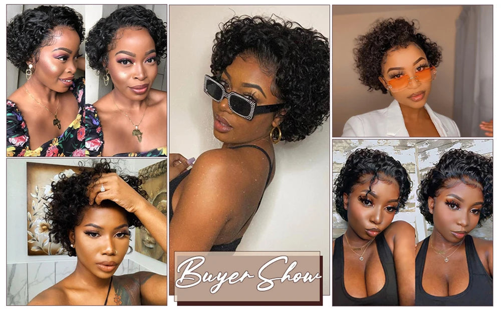 Kurze lockige Perücke Transparente Lace-Front Echthaarperücke Pixie Cut Perücken Brasilianische Wasserwelle Echthaarperücken für Frauen