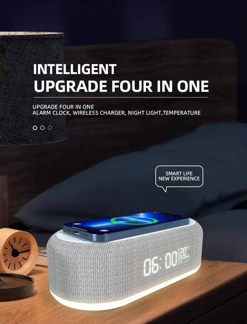 Alarm Clock Wireless Chargers Pad Phone Bedroom Lamp Night Light Desk Thermometer For iPhone 17 16 15 14 13 Fast Charging Dock - Shoppiline