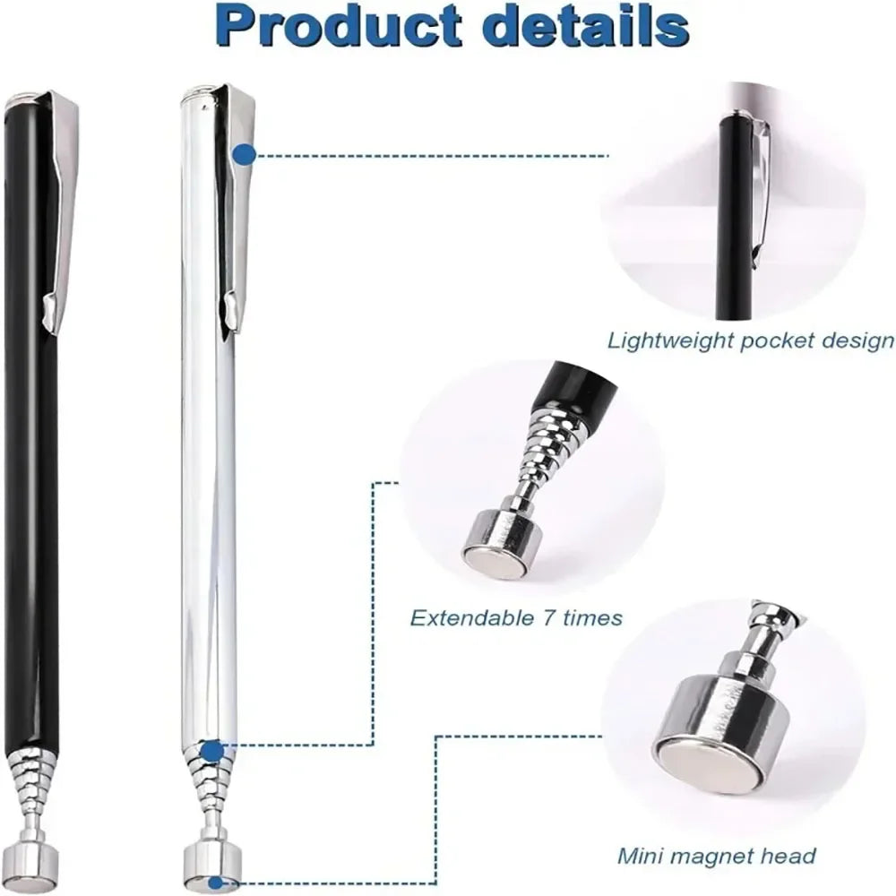 1PC Silver/Black Portable Telescopic Magnetic Pen Pick Up Hand Tool Capacity for Picking Up Nut Bolt Extendable Pickup Rod Stick