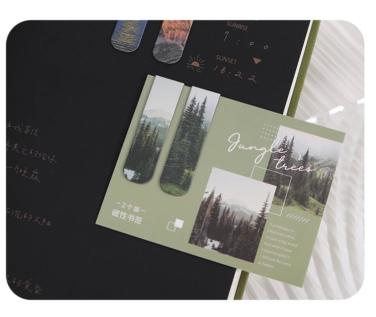 JIANQI 2pcs/pack Magnetic bookmark beautiful scenery clouds simple literary pattern bookmark Reading tool School office supplies