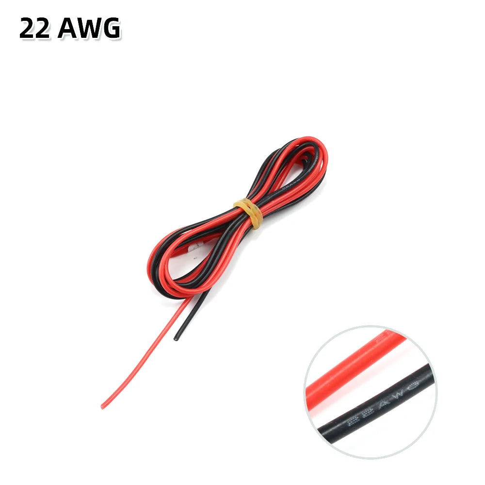 2 meter Silicon Wire 8 10 12 14 16 18 20 22AWG Heatproof Soft Silicone Silica Gel Wire Cable (1meter Red+1meter Black) )