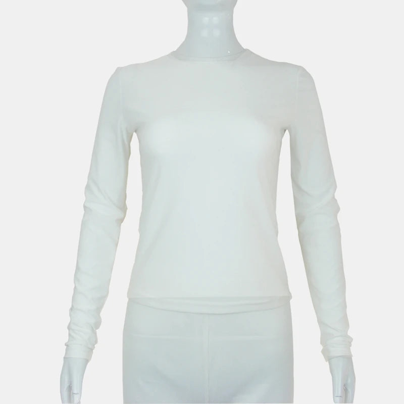 Damenbekleidung Langarm-T-Shirt Slim Fit Tops Damen Rundhals Enganliegendes T-Shirt Streetwear 2024 Y2K Qtraf 2408