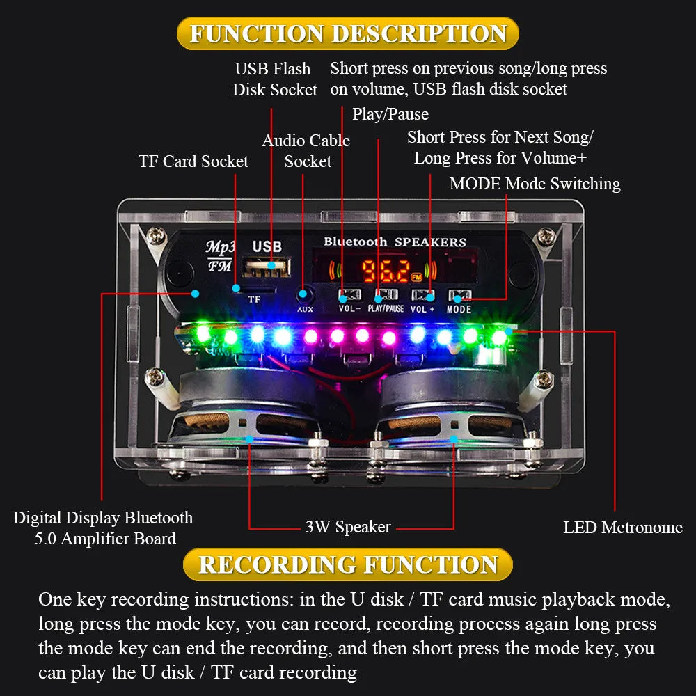 DIY BT Speaker Kit with FM Radio 87.5-108MHZ DIY Soldering Project Practice Solder Assembly U Disk TF Electronic Kit - Shoppiline