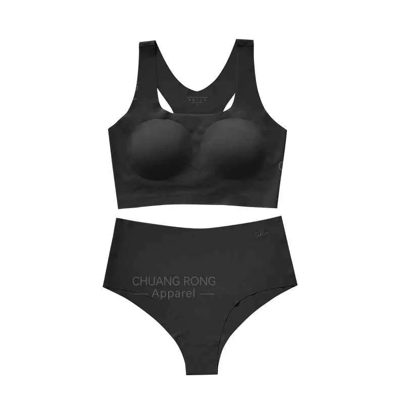 Hot Sale High Quality Latest Design Us Size Stylish Solid Ice Silk Seamless Wireless Bras And Women Underwear Set