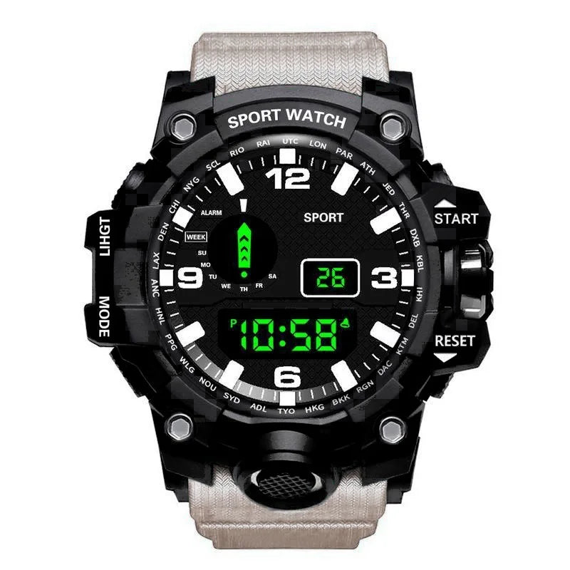 Mode Herrenuhr Sportliche elektronische Armbanduhr Großes Zifferblatt Multifunktional Wasserdicht Leuchtend Alarm Kinder Militäruhr für Herren