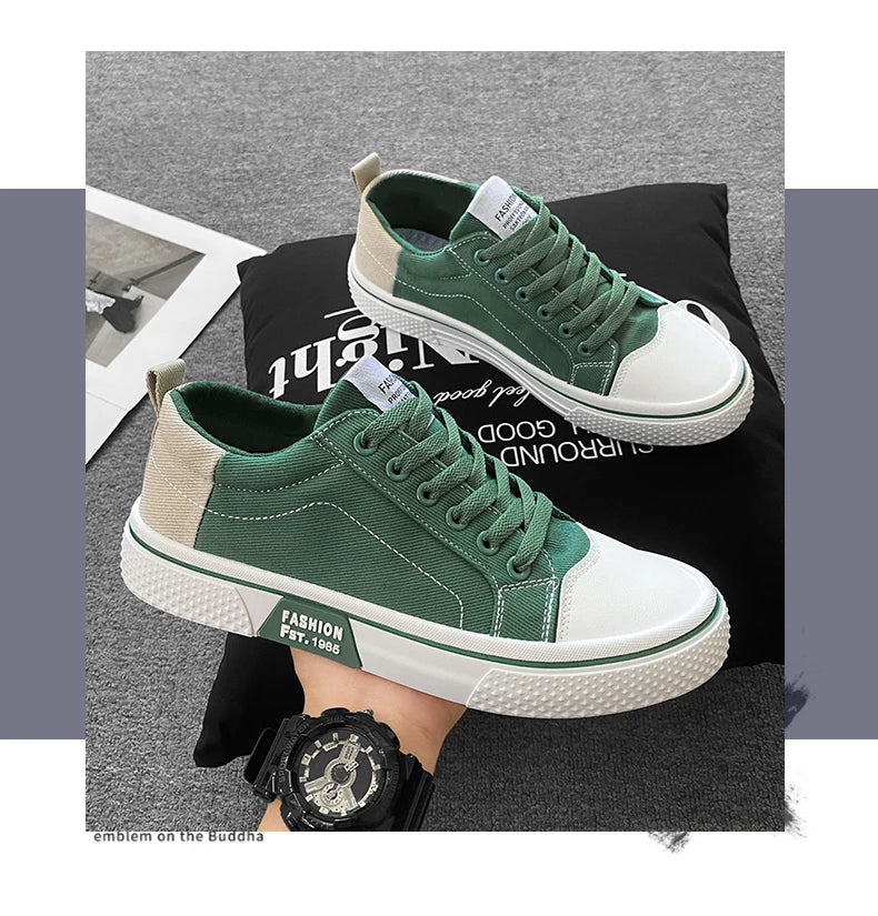 Canvas shoes four seasons men's casual shoes students flat shoes fashion soft-sole outdoor walking shoes youth Joker board shoes