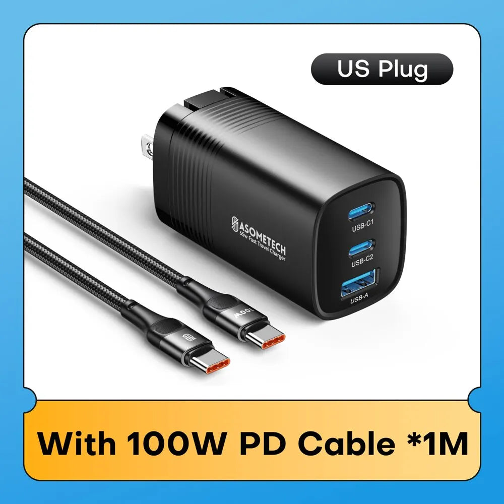 ASOMETECH GaN USB Type C Charger 65W 45W PPS PD QC4.0 Quick Charger For Macbook Laptop IPAD Tablet iPhone 14 Samsung S23 Ultra - Shoppiline