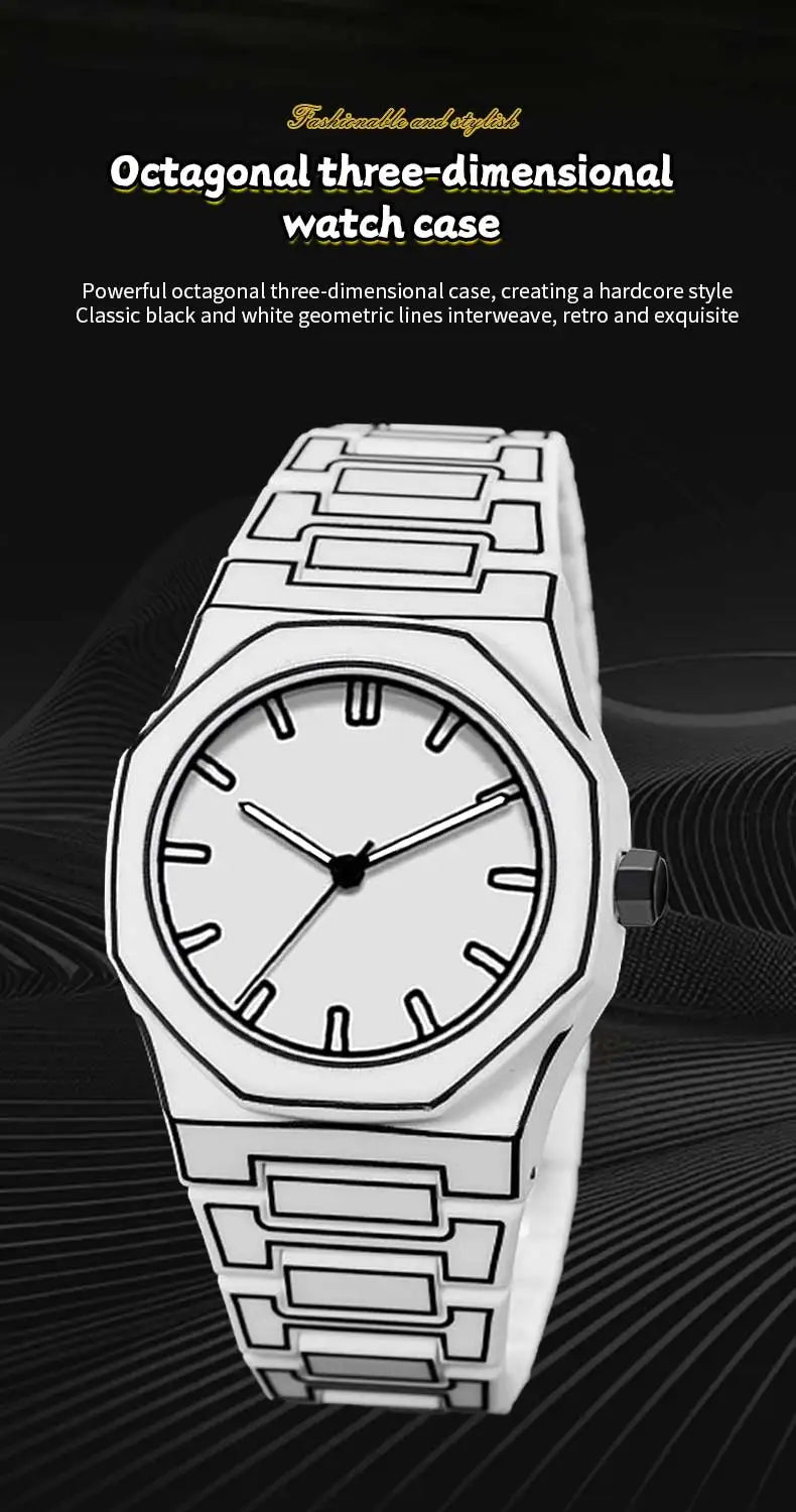 2025 Neue kreative Herren-Silikonuhr VA VA VOOM Marke Quarzuhrwerk Kreative Linien Freizeit Outdoor Sport Schwarz Armbanduhren