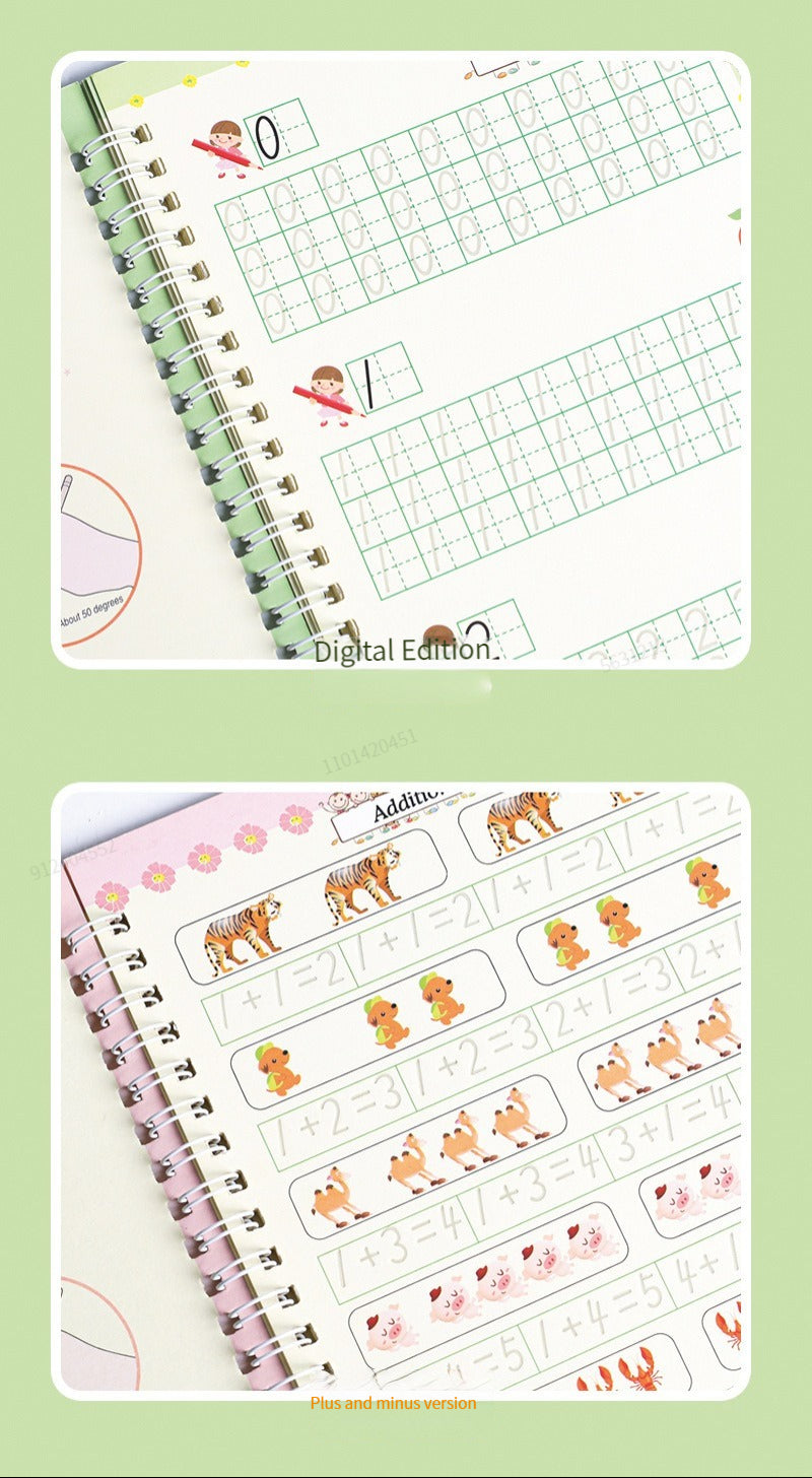 4 Bücher Englisch Übungsheft Zauberstift Nachfüllpackung Automatisch Verschwindende Tinte Kinder Schreibaufkleber Übung für Kinder Erleuchtungsgeschenk