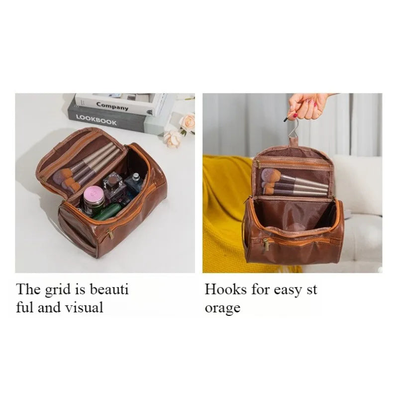 Leather Toiletry Bag for Men Women Dopp Kit Mens Hanging Toiletry Bag Travel Toiletry Bag for Traveling Large Cosmetic Bag for T