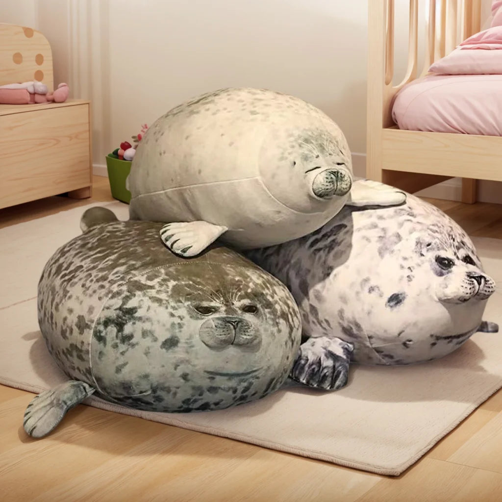 Wütendes Blob-Robben-Kissen, pummeliges 3D-Neuheiten-Seelöwen-Plüschtier, Babyschlaf-Wurfkissen, Geschenke für Kinder Mädchen