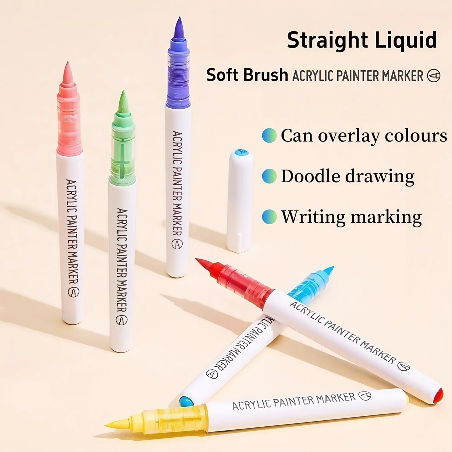 Acryl-Farbmarker, 9/36/63/81 Stück Acryl-Farbmarker-Set mit weicher Pinselspitze, für Felsmalerei, Keramik, Holz, Leinwand, Glas
