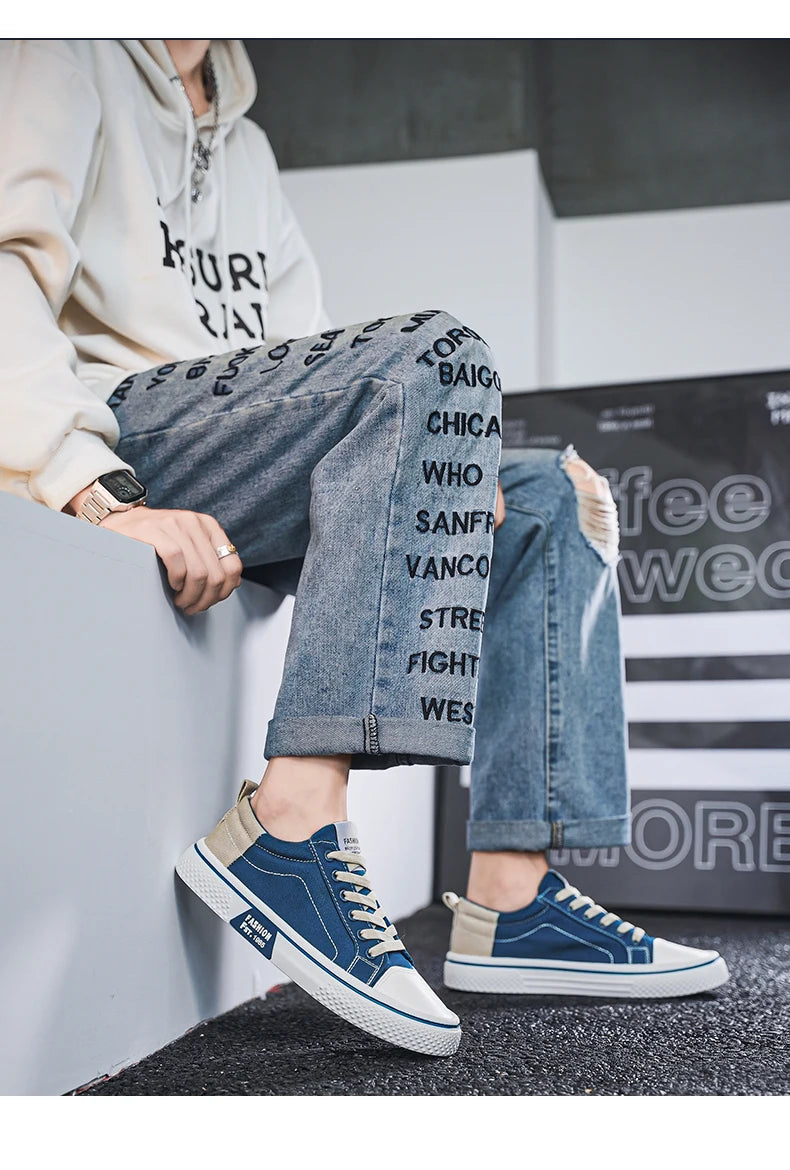 Canvas shoes four seasons men's casual shoes students flat shoes fashion soft-sole outdoor walking shoes youth Joker board shoes