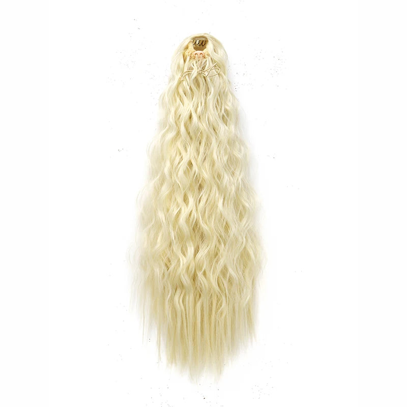 22Inch Synthetic Long Kinky Curly Ponytail Hair Extension Drawstring Wrapped Clip in Hair Black Hairpiecefor Women