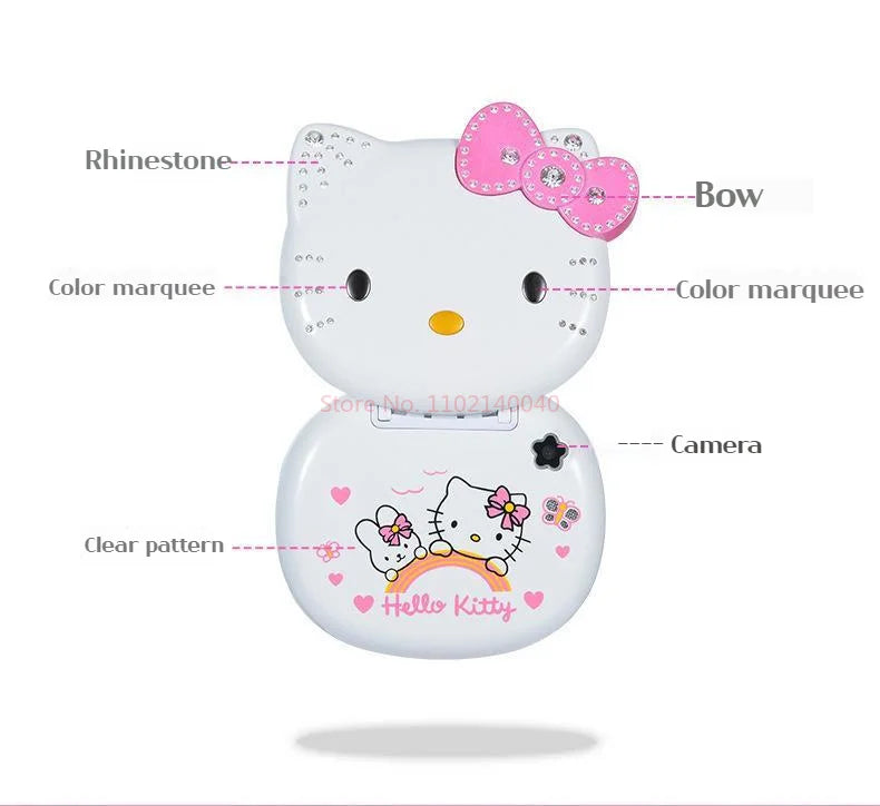 New K688 Hello Kitty Cute Mini Girl Mobile Phone With Flip Cartoon No Lock Children Dual Card Mobile Phone Kids Gift Kawaii Toys
