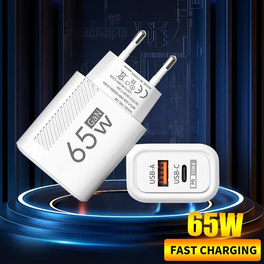 Total 65W GAN USB C Charger Fast High Speed Charging Quick Charge For iPhone 16 Xiaomi 15 Redmi USB C Mobile Phone Wall Adapter