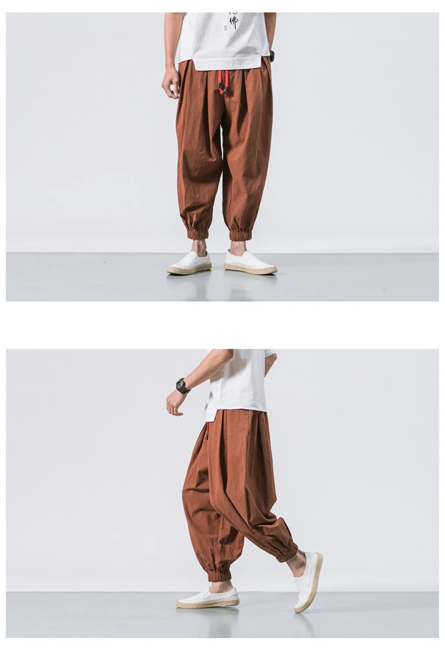 FGKKS Printemps Homme Lâche Sarouel Chinois Lin Surpoids Jogging Haute Qualité Marque Décontracté Pantalon Grande Taille Homme