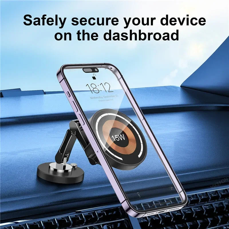 Magnetic Car Wireless Charger Stand Magnet Car Mount Fast Charging Station Phone Holder Bracket For Macsfae iPhone 15 14 13 12 - Shoppiline