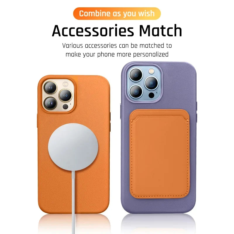 Original Leather Wireless Charging Animation Cases for iPhone 16 15 14 13 Pro Max Magsafe Phone Case Magnetic Cover Accessories - Shoppiline