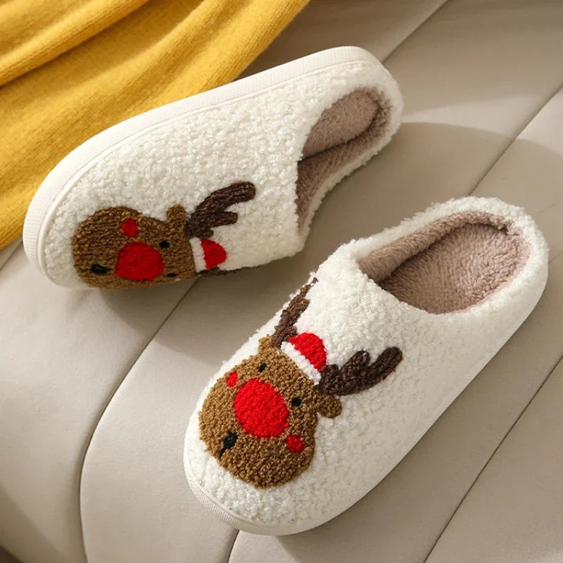 Weihnachten Elch Baumwollhausschuhe für Damen Herren Winter Süße Cartoon Zuhause Rutschfeste Paar Bodenhausschuhe Indoor Plüschschuhe 20