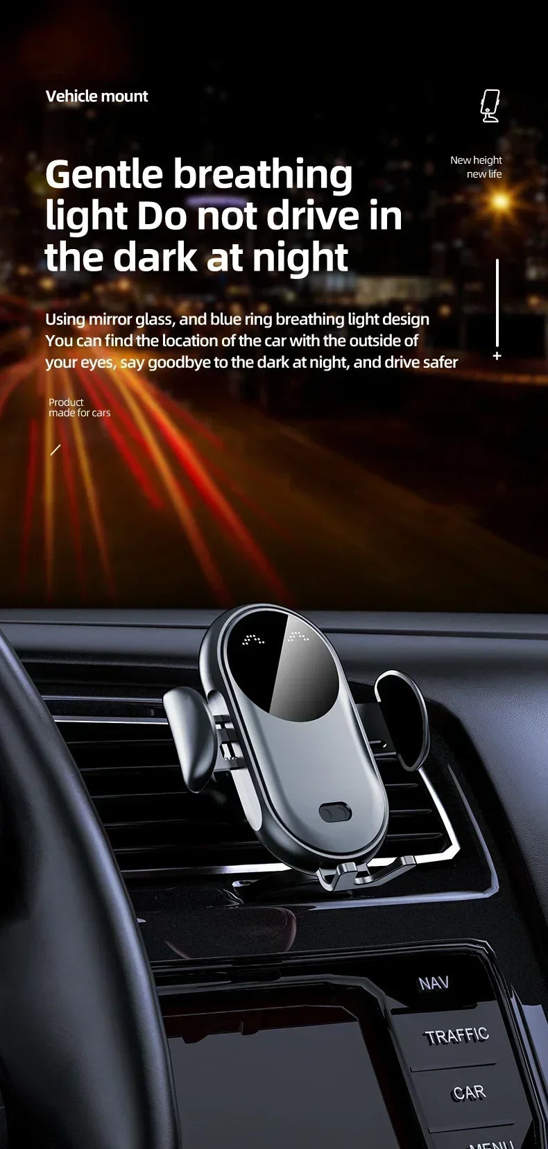 VIKEFON Car Wireless Charger Car Phone Holder for iPhone 17-12 Pro Max 11 Pro X MAX 8 7 Plus Intelligent Infrared Phone Holder - Shoppiline