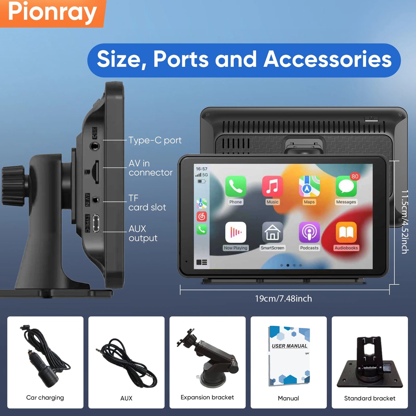 Pionray 7/10 inches android auto Universal Portable CarPlay for Car Screen Car Radio Video Wireless Carplay Screen for Apple - Shoppiline