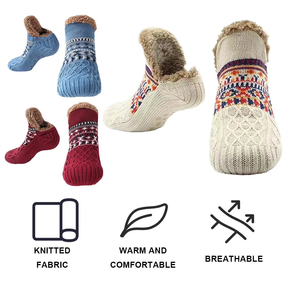 Herren Damen Winter Indoor Hausschuhe Socken Rutschfeste Dicke Thermosocken Warme Thermosocken Weich für Weihnachten