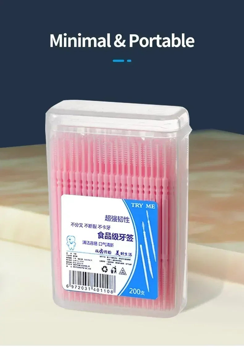 Portable Ultra Fine Toothpick Disposable Family Box Packed Pick Double Head High End Personality Creative Fruit Stick 200 Pieces