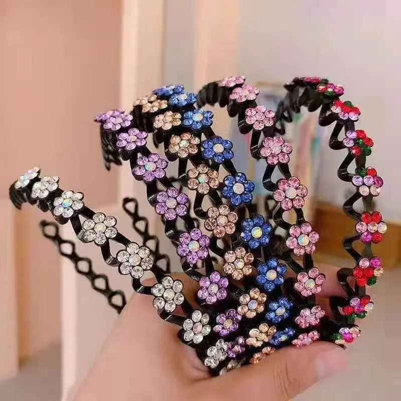 New Non-slip Rhinestone Headbands Solid Wave Hairbands for Women Girls Bezel Fashion Hair Hoop Ladies Boutique Hair Accessories