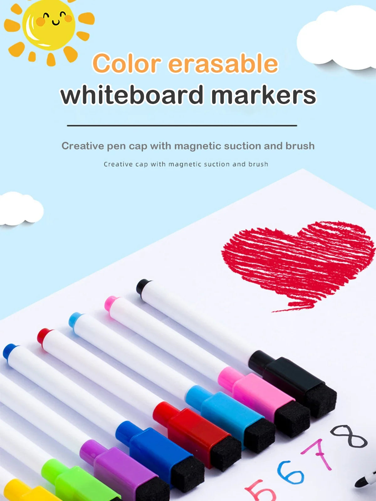 Magnetic Erasable Whiteboard Pen Color Options Blackboard Note Numbering Stationery Office Teaching Supplies for Classroom Use