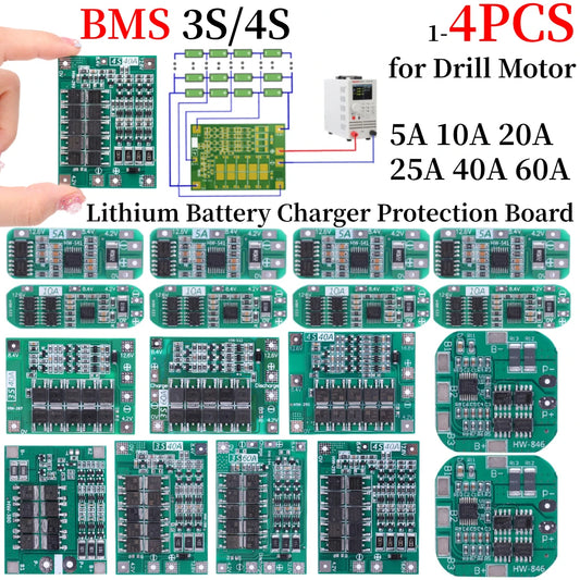BMS 3S/4S 5A 10A 20A 25A 40A 60A Li-ion Lithium Battery Charger Protection Board 18650 For Drill Motor 12V with Enhance/Balance - Shoppiline