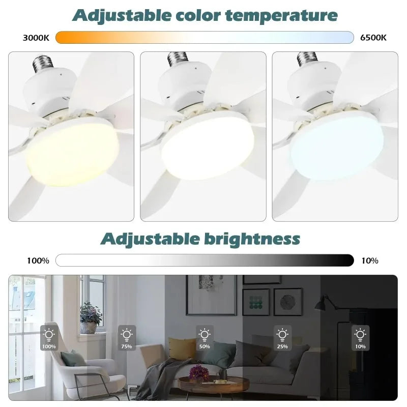 LED 30W Ceiling Fan Light E27 with Remote Control for Dimming Suitable for Living Room Study Household Use 85-265V 선풍기